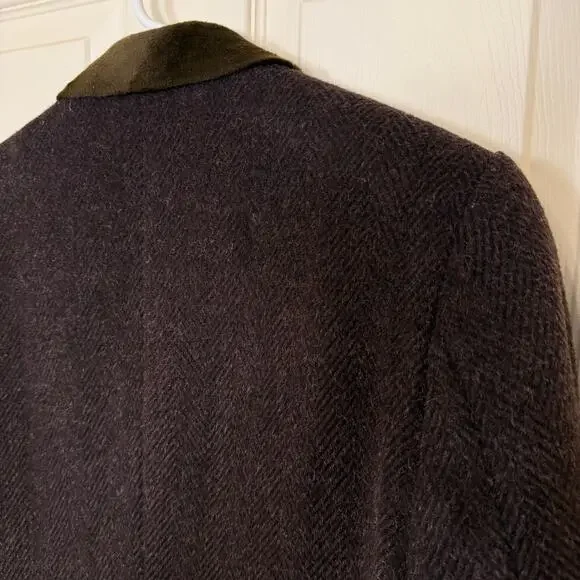 Ted Baker London Men’s Brown Herringbone Overcoat Velvet Collar Lined Coat Small - Picture 6 of 8